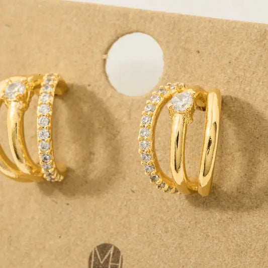Pave Layer Hoop Huggie Earrings | Gold