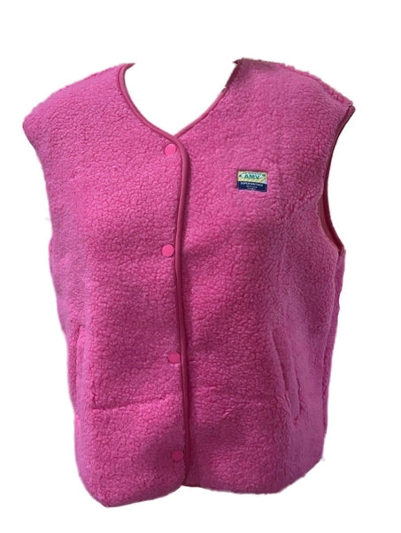 Snap Button Faux Sherpa Fleece Vest | Fuchsia