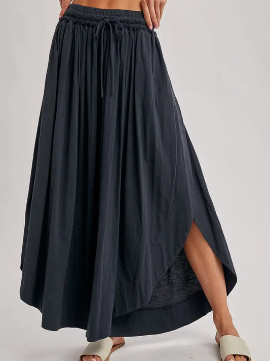 Bohemian Side Slit Rounded Hem Wide Leg Pants | Ash