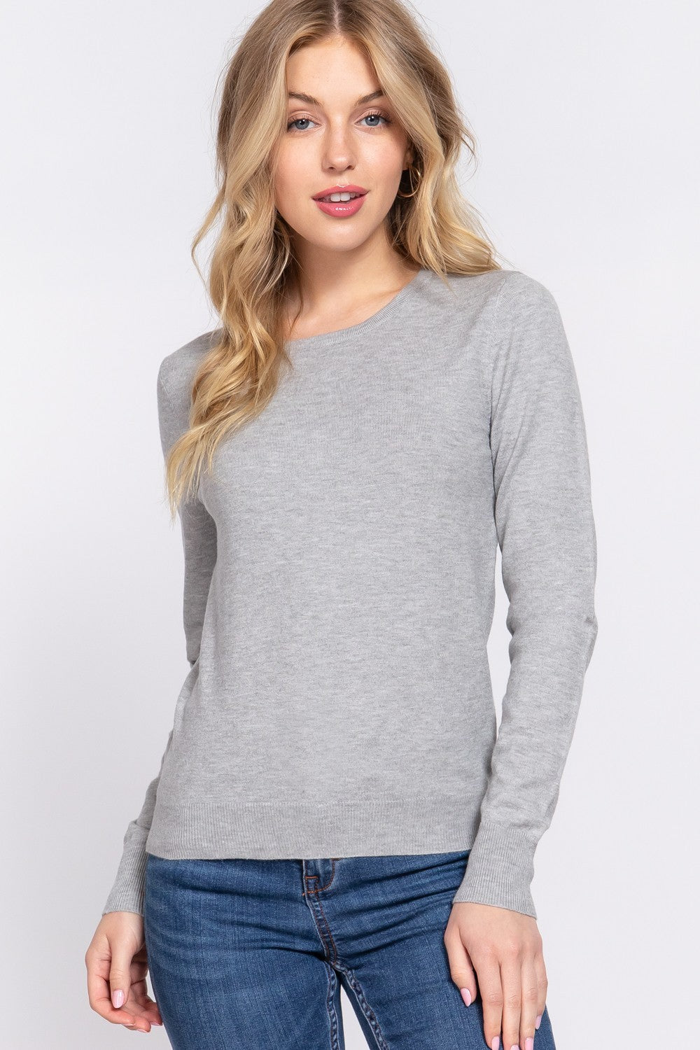 Hailee Crew Neck Basic Sweater | Grey