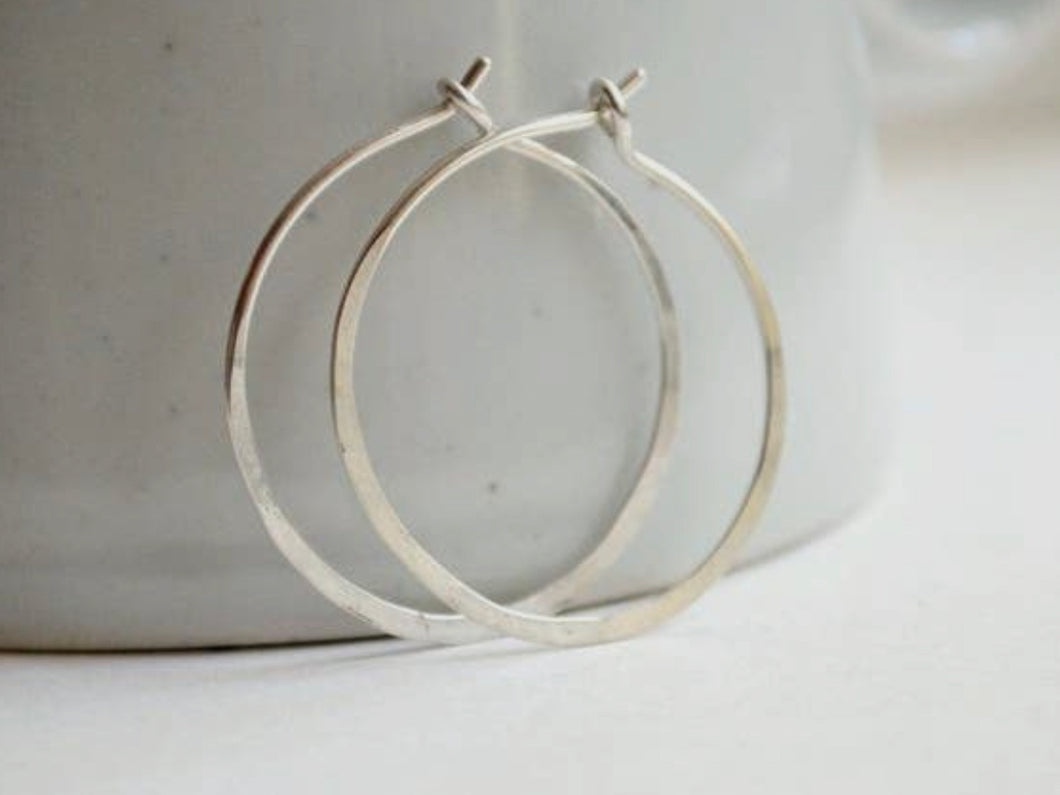 Design By Gam Skinny Silver Hoop Earrings