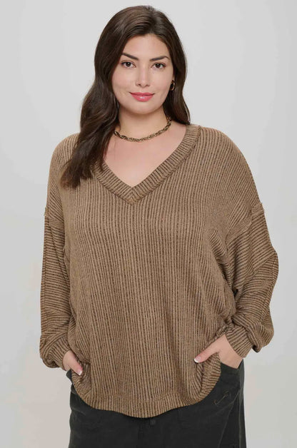 Blu Pepper Plus Size Drop Shoulder Knit Top