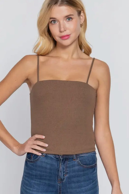 Ribbed Cami Top | Brown