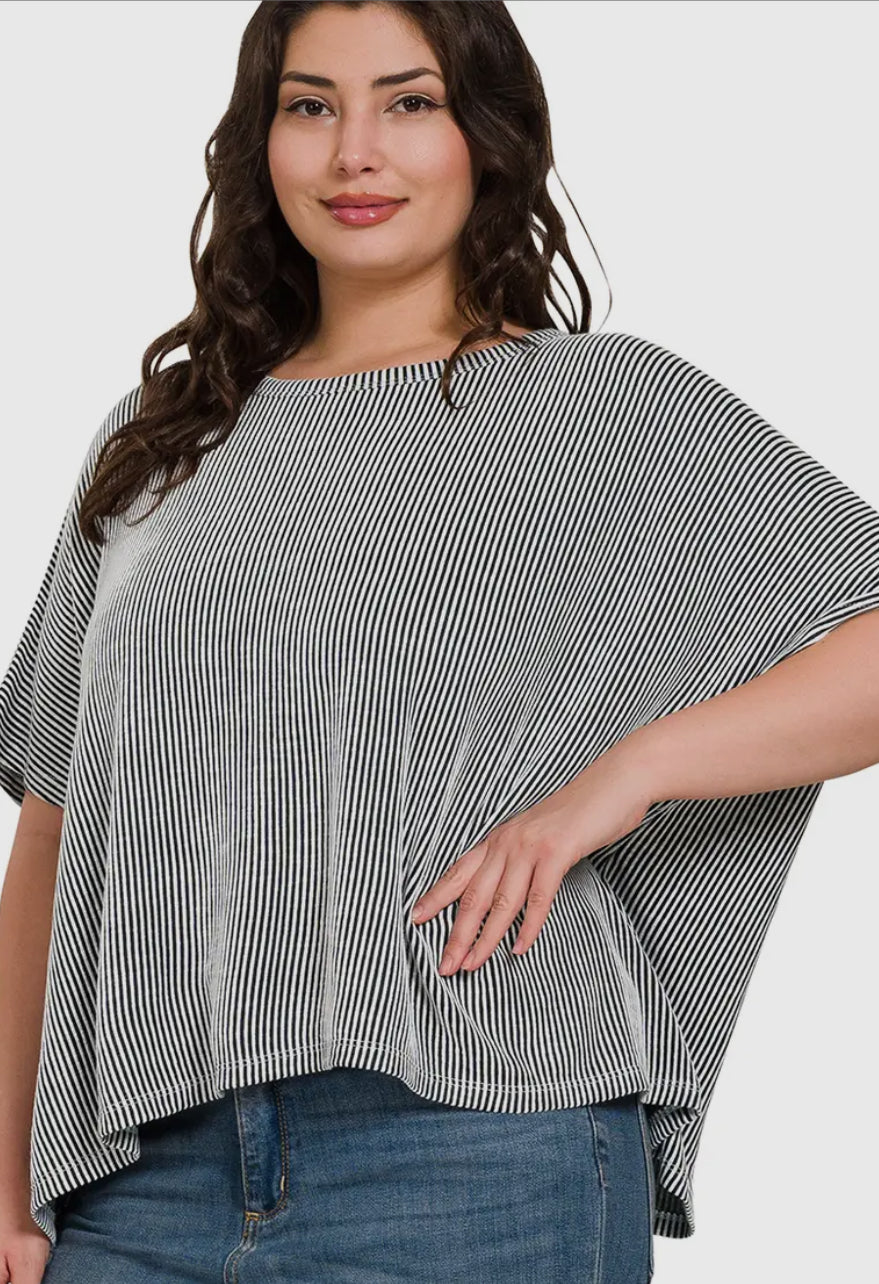 Ribbed Pin Striped Oversized Top