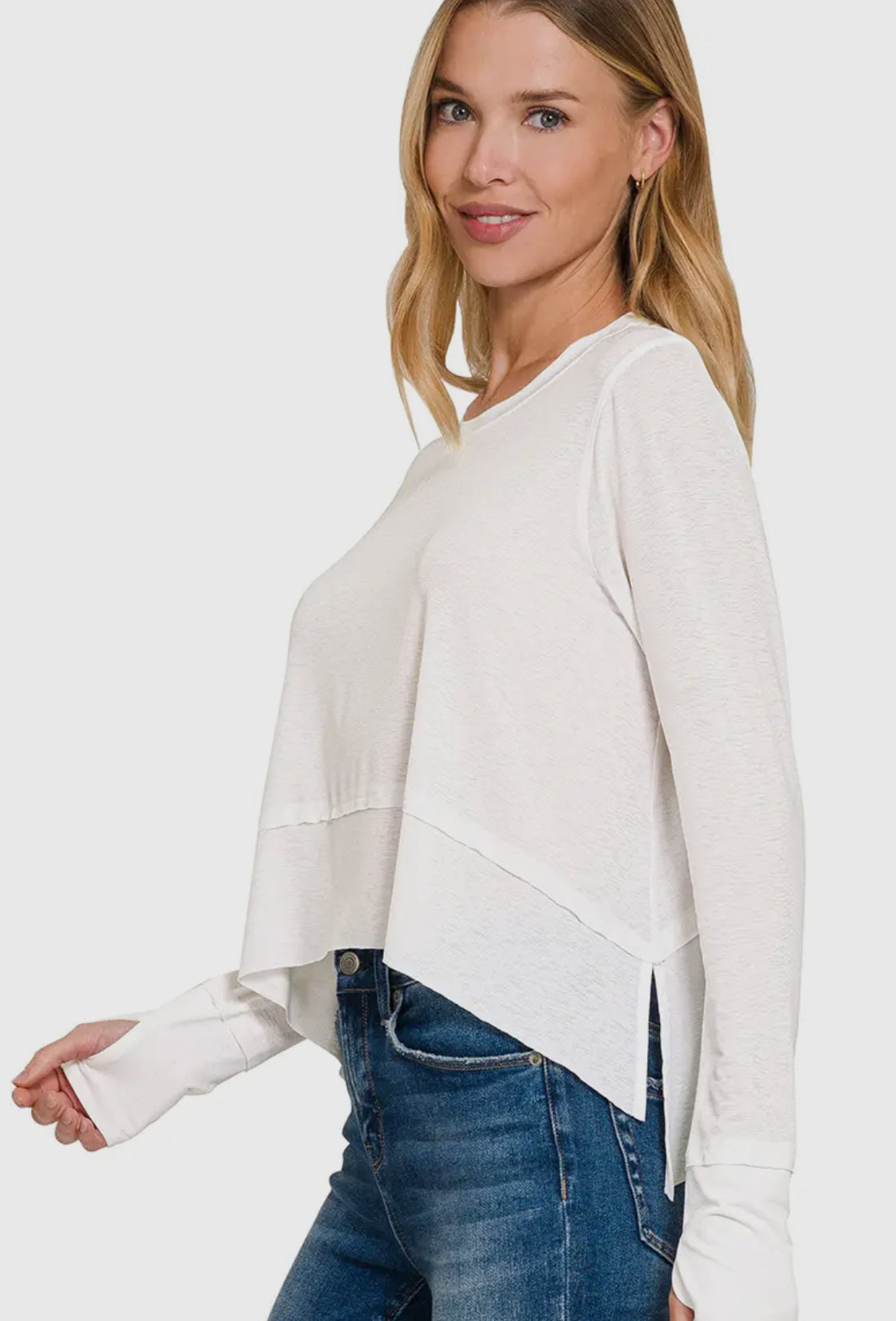 42 Pops Cropped Side Slit Top | White