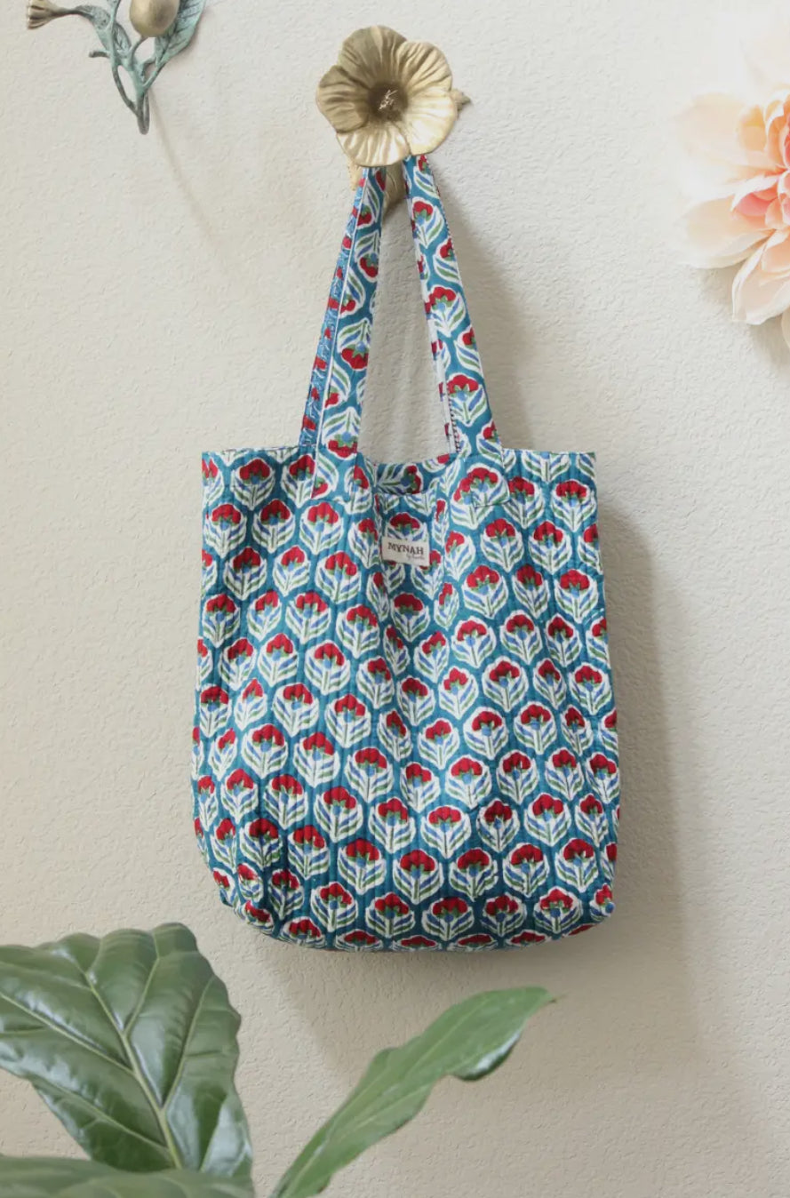 Quilted Reversible Tote Bag | Tulip Floral