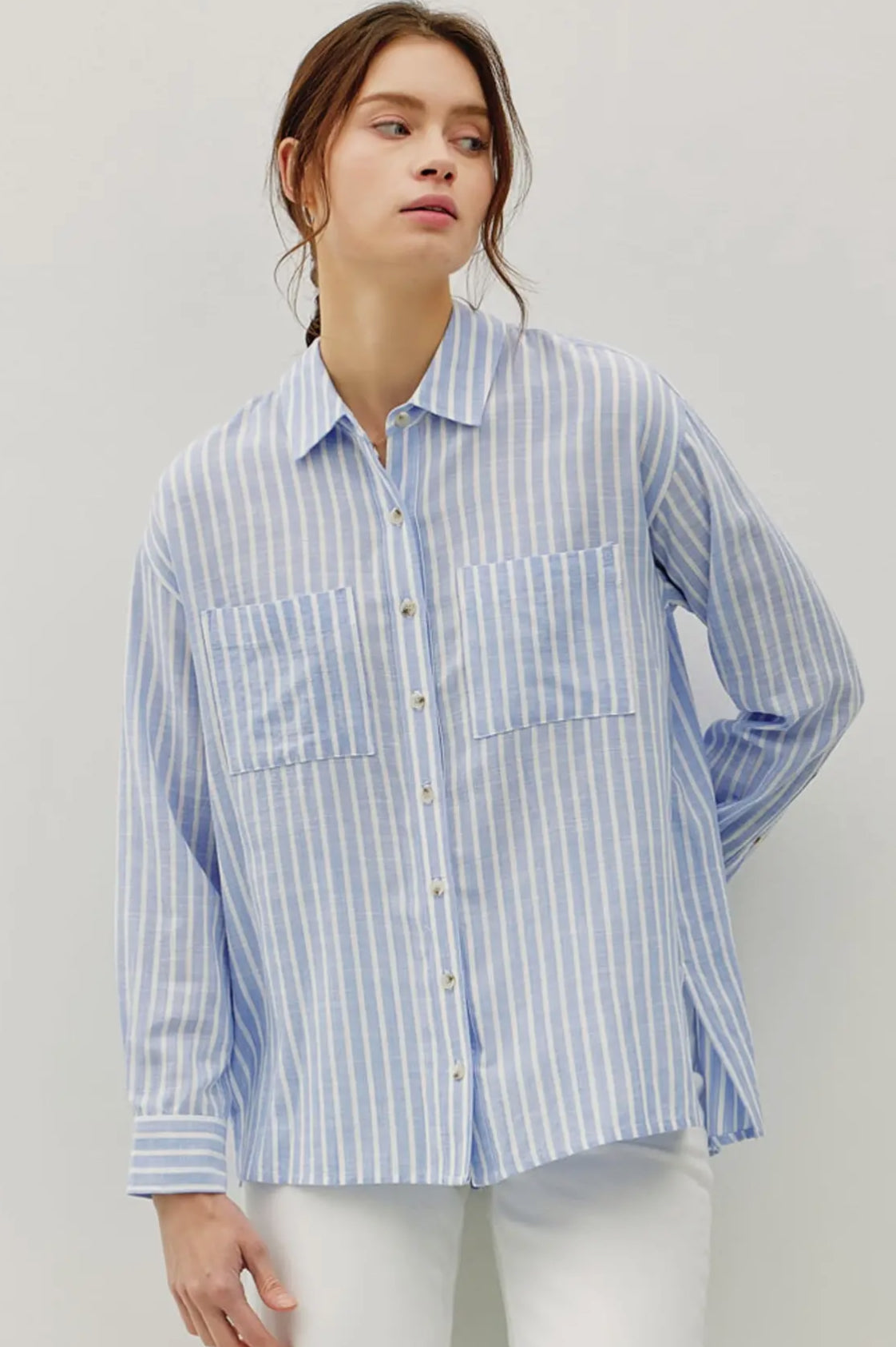 Be Cool Striped Button Down Top