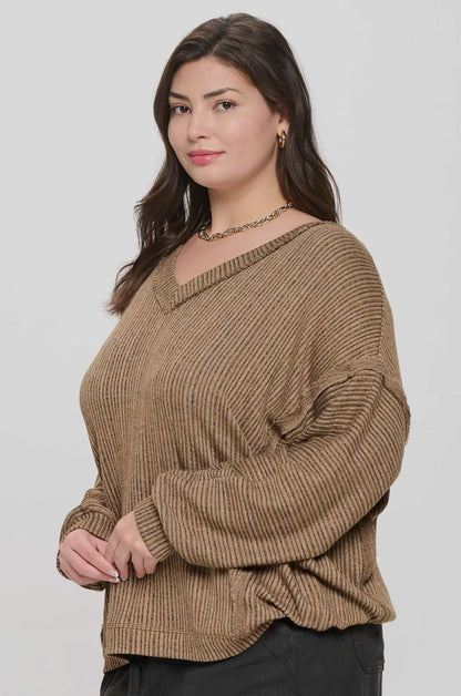 Blu Pepper Plus Size Drop Shoulder Knit Top