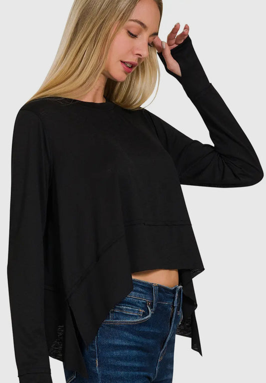 42 Pops Cropped Side Slit Top | Black