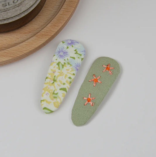 Embroidered Hair Clip Set | Green