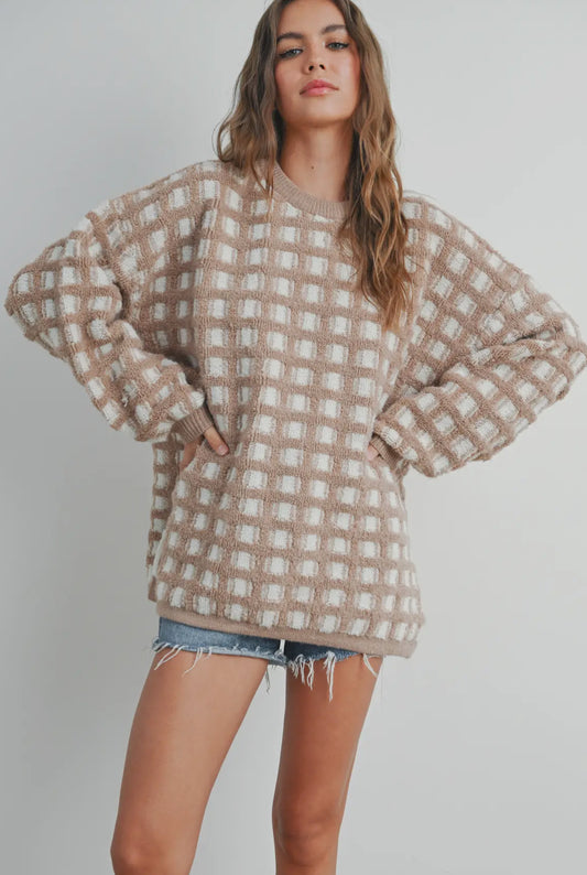 ButterMelon Checkered Oversizes Sweater