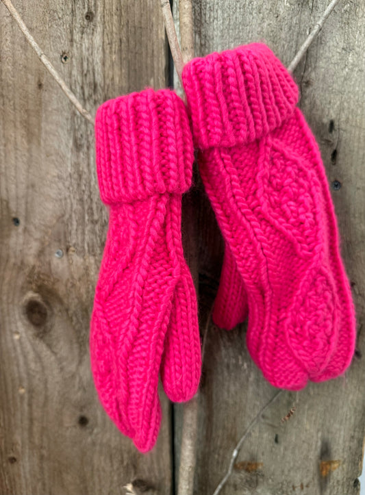 Cable Knit Mittens | Hot Pink