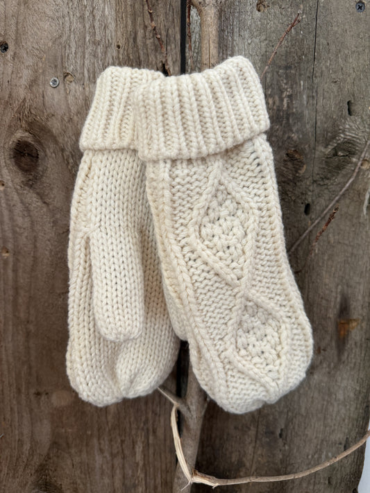 Cable Knit Mittens | Cream