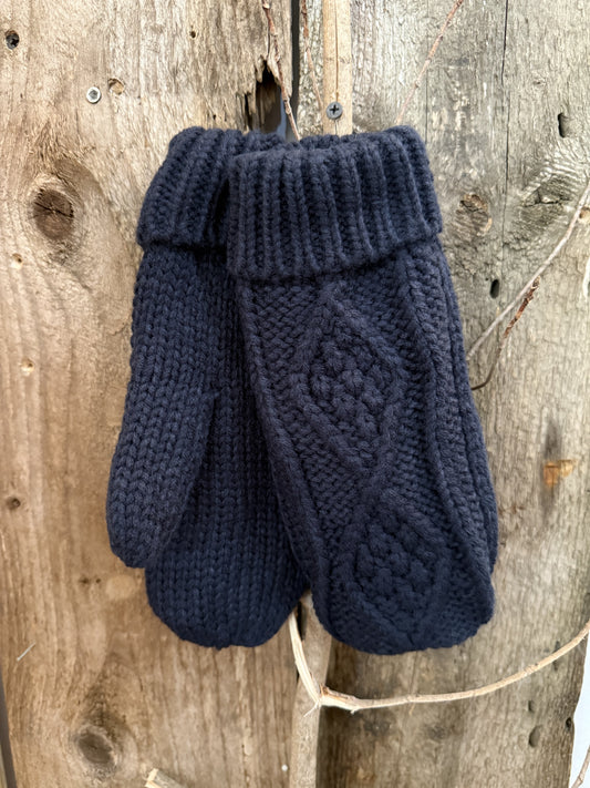 Cable Knit Mittens | Navy