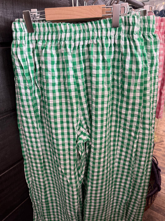 Gingham Elastic Waist Summer Pants | Green
