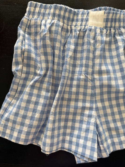 Gingham Elastic Waist Shorts | Blue