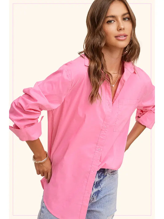 Classic Collared Button Down Poplin Shirt | Carnation