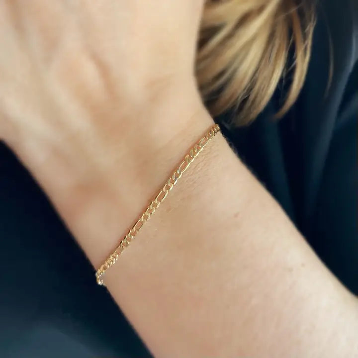 18k Gold Filled Flat Figaro Chain Bracelet