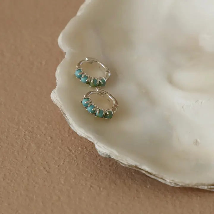 Mini Turquois Hoops | Silver