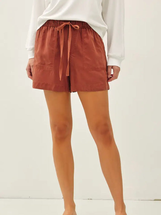 High Rise Pull On Tencel Short | Dark Rust