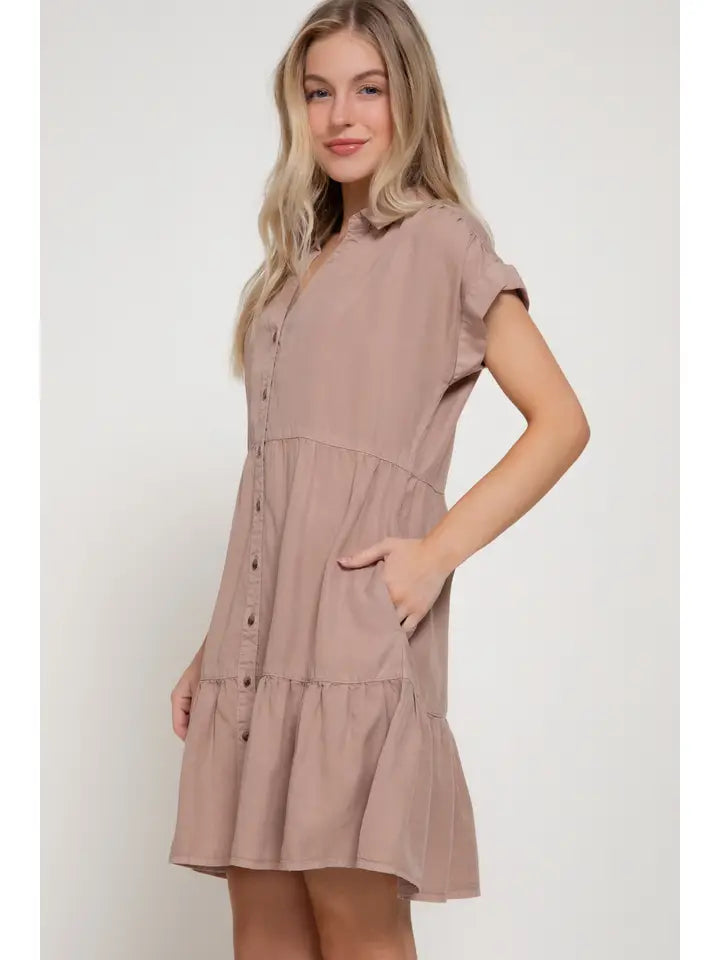 Darcie Dolman Short Sleeve Mini Ruffled Dress | Taupe