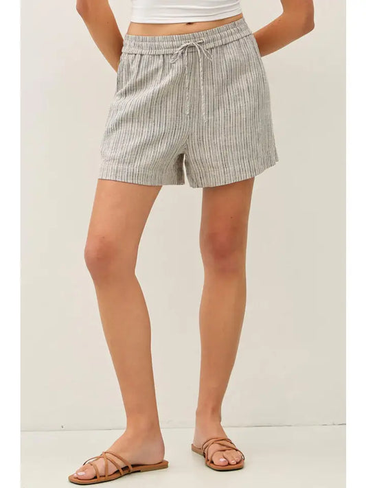 Linen Blend Striped Pull On Shorts | Slate