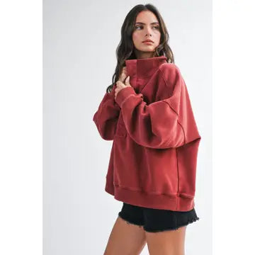 Orion Oversized Snap Neck Pullover Sweatshirt | Mulberry