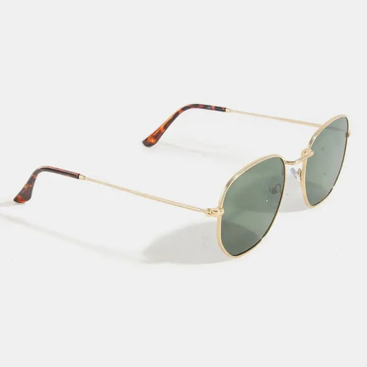 Thin Metallic Frame Fashion Sunglasses | Gold W/ Green Lenses