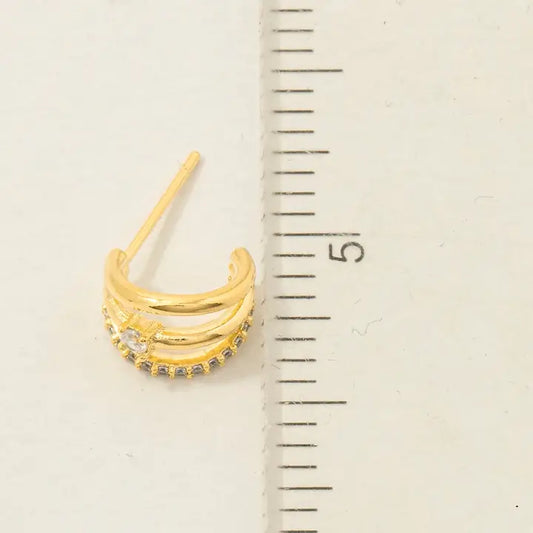 Pave Layer Hoop Huggie Earrings | Gold