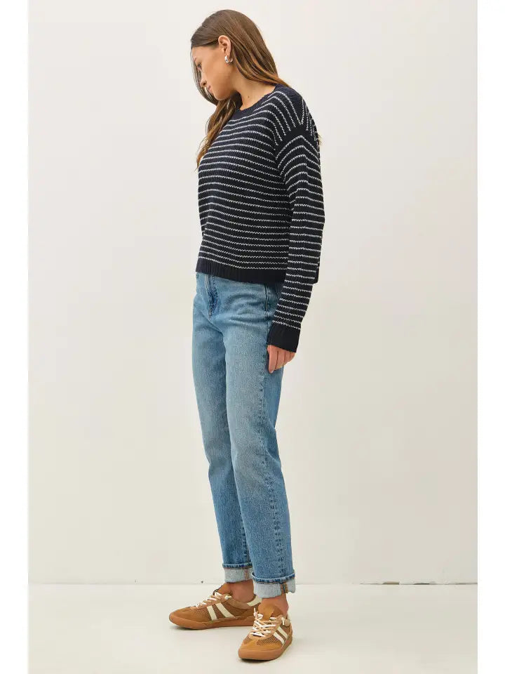 Sienna Striped Waffle Knit Sweater | Dark Navy