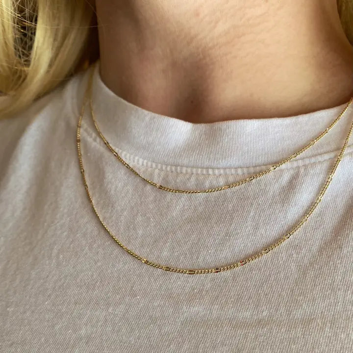 18K Gold Filled Beaten Figaro Chain