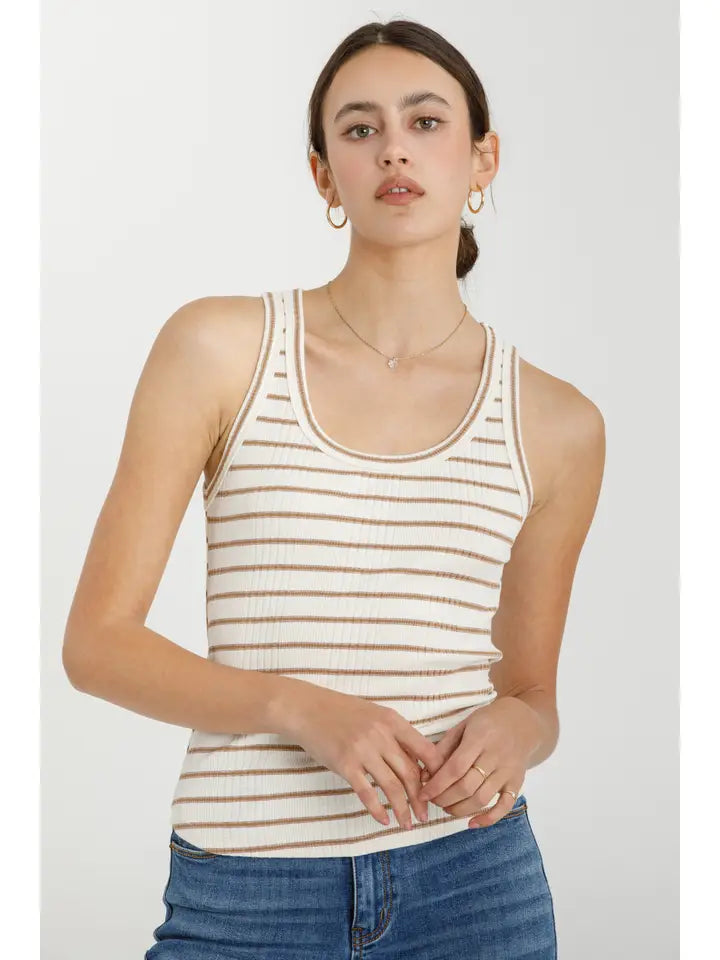 Striped Ribbed Tank Top | Mocha