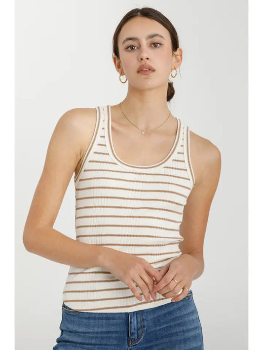 Striped Ribbed Tank Top | Mocha