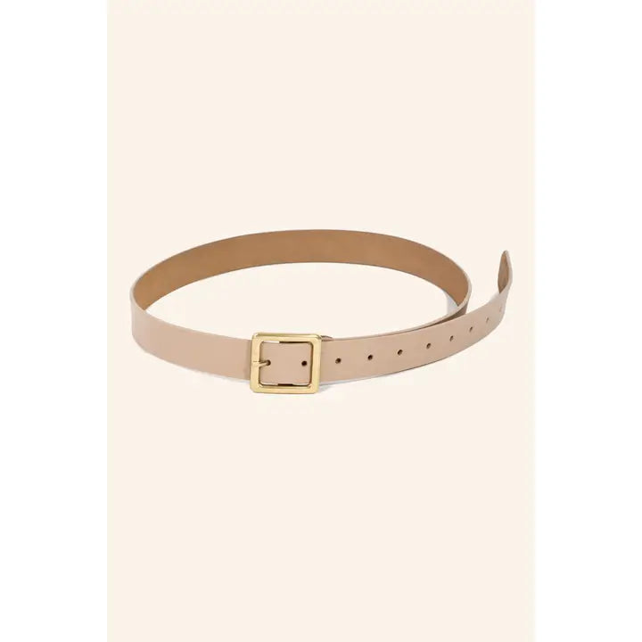 Leather Square Buckle Belt | Ivory