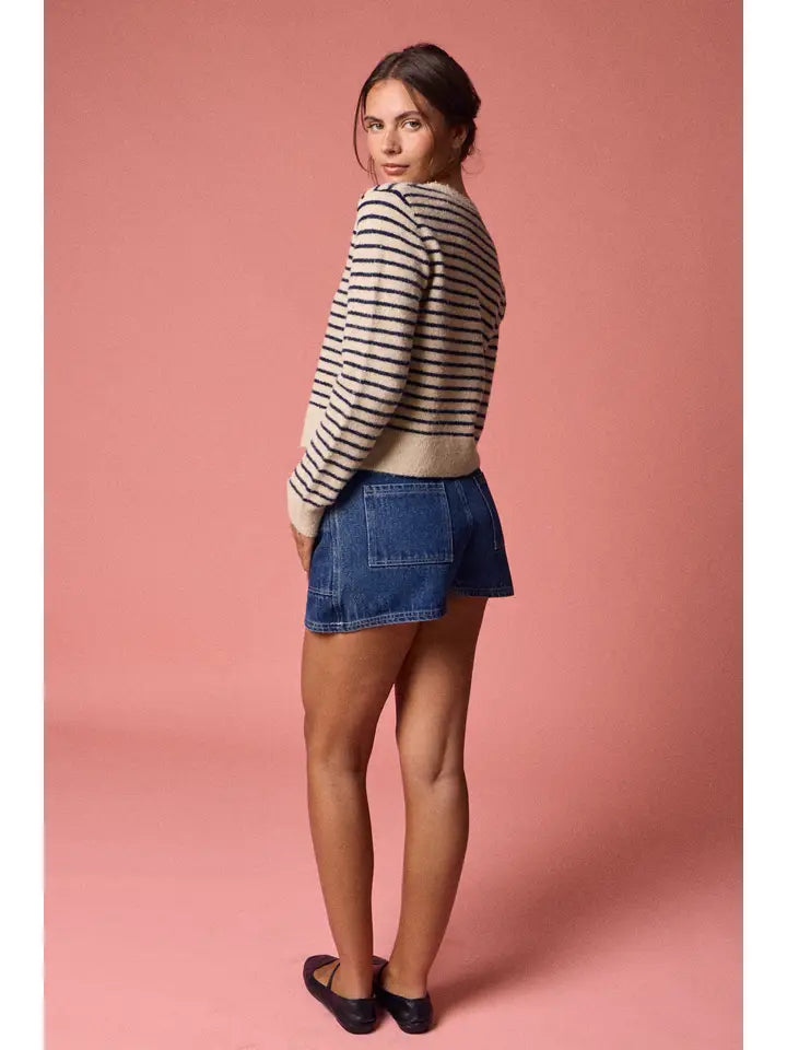 Shae Striped Button Front Cardigan | Taupe/Black