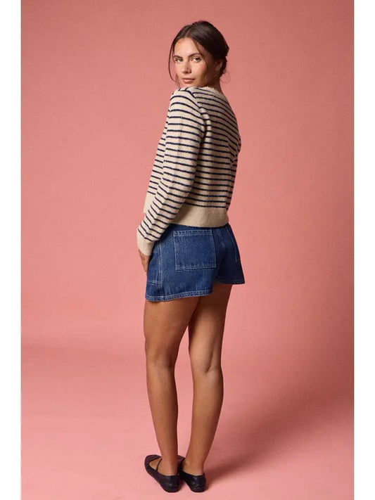 Shae Striped Button Front Cardigan | Taupe/Black