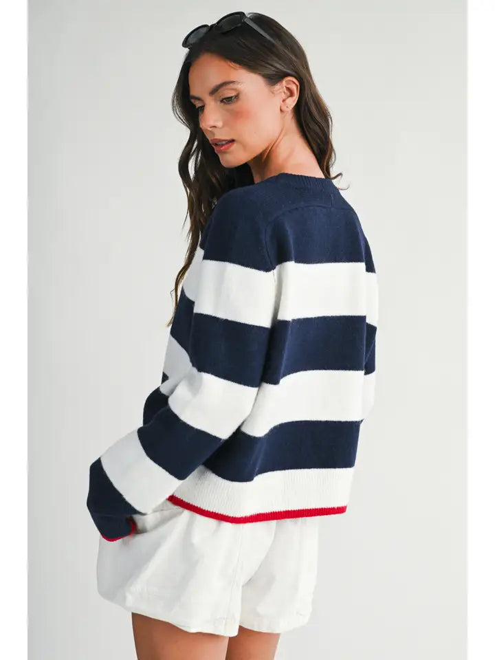 Lana Coastal Stripe Crewneck Sweater | Navy