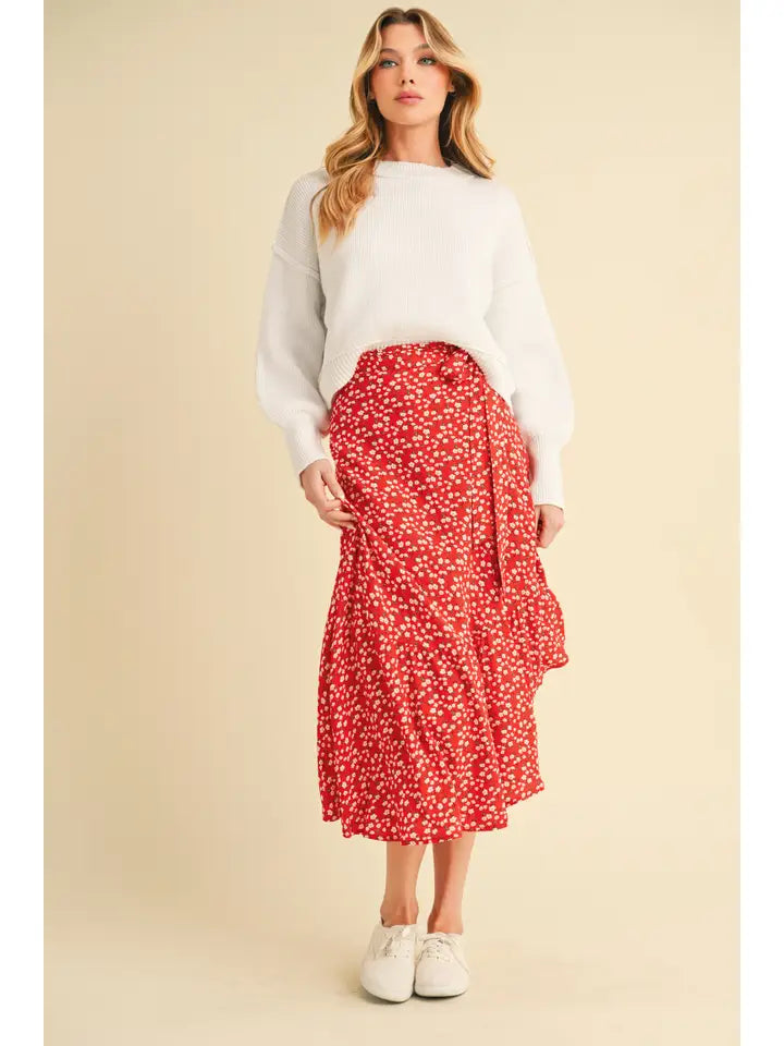 Berti Floral Wrap Skirt | Red