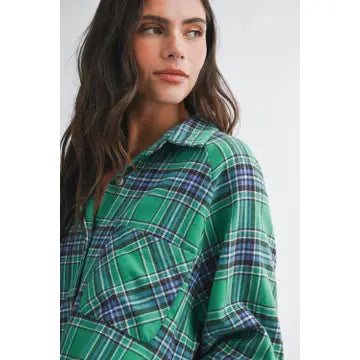 Mila Oversized Plaid Button Down Shirt | Green