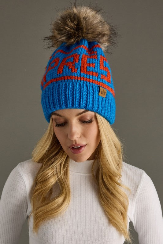 Apres Pom Hat | Blue & Orange
