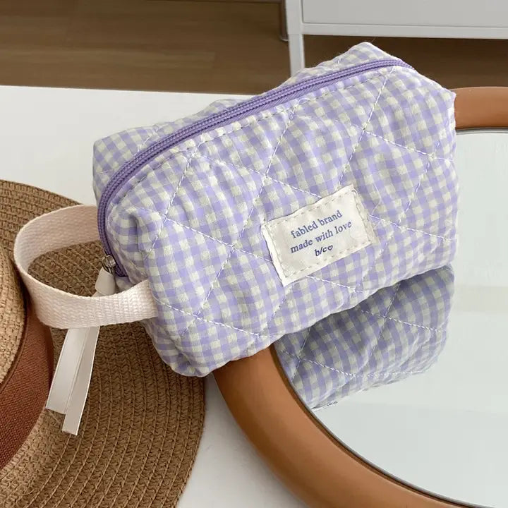 Gigi Plaid Simple Color Block Make Up Bag | Blue | Small