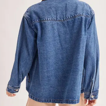 Oversize Denim Corduroy Collar Jacket | Med. Wash