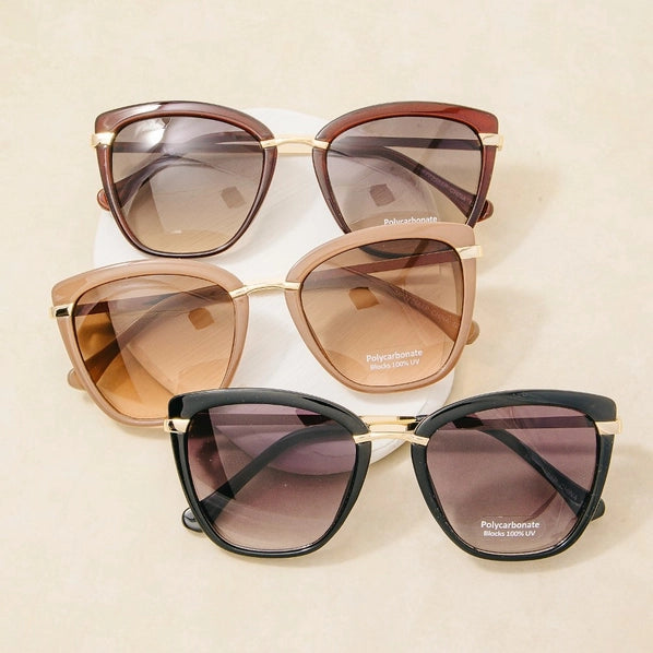 Cat-Eye  Double Bar Bridge Sunglasses | Black