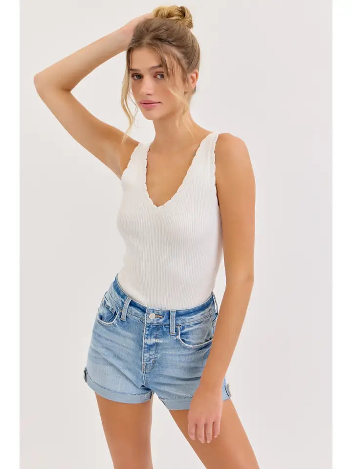 High Rise Denim Shorts with Cuff | Light Wash