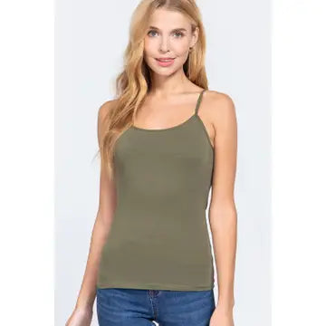 Abby Spaghetti Strap Cropped Cami With Shelf Bra | Olive Green