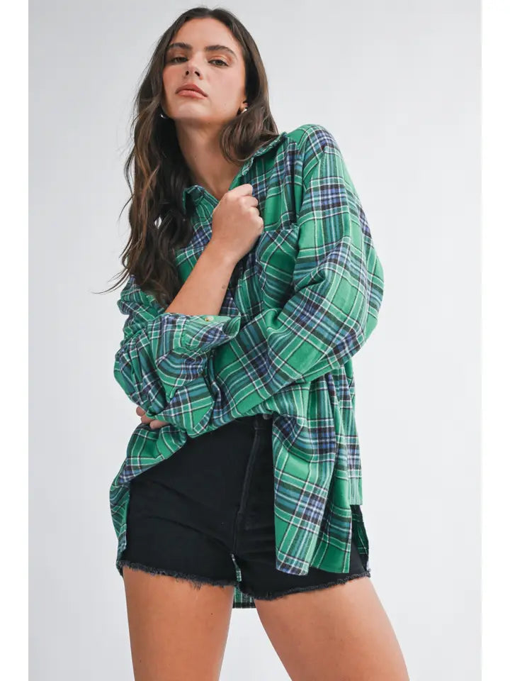 Mila Oversized Plaid Button Down Shirt | Green