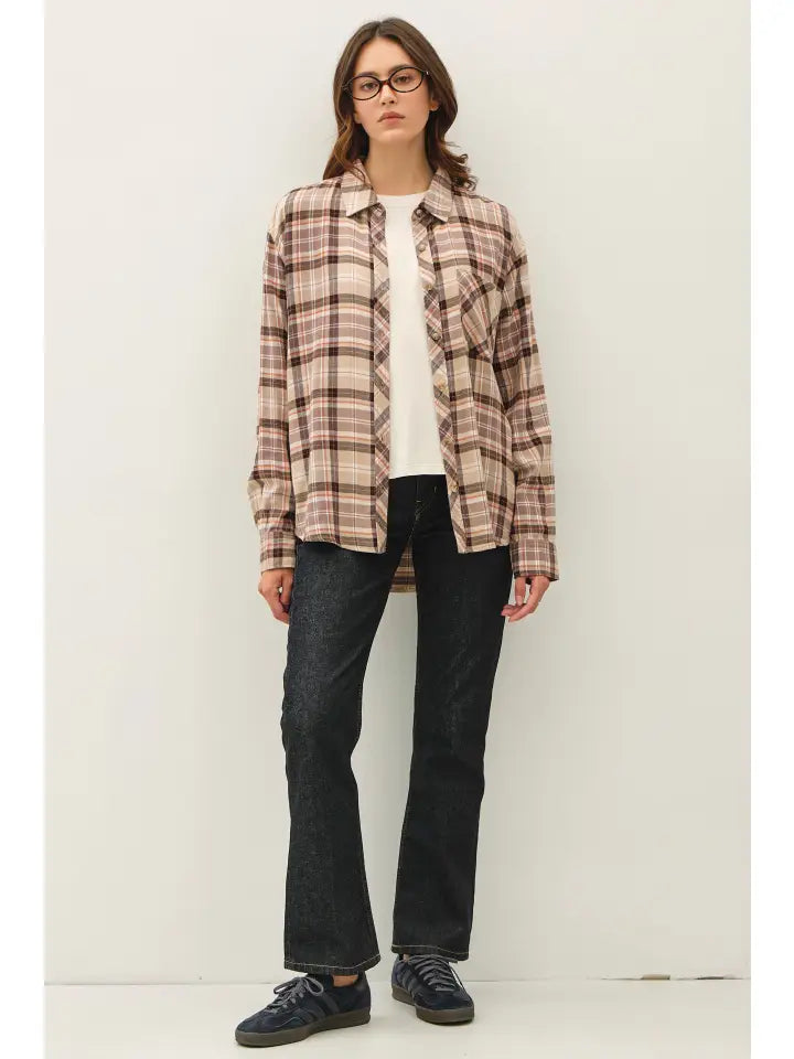 Arden Oversized Flannel Shirt | Taupe