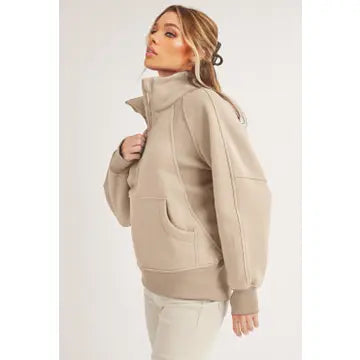 Long Dove Funnel Neck Half Zip | Oat