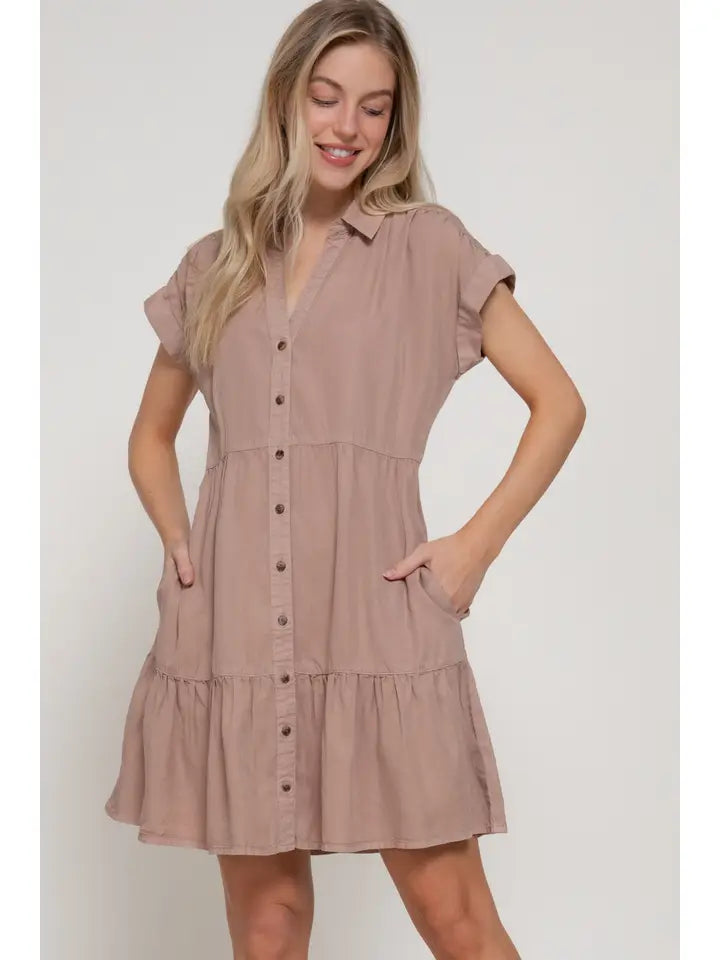Darcie Dolman Short Sleeve Mini Ruffled Dress | Taupe