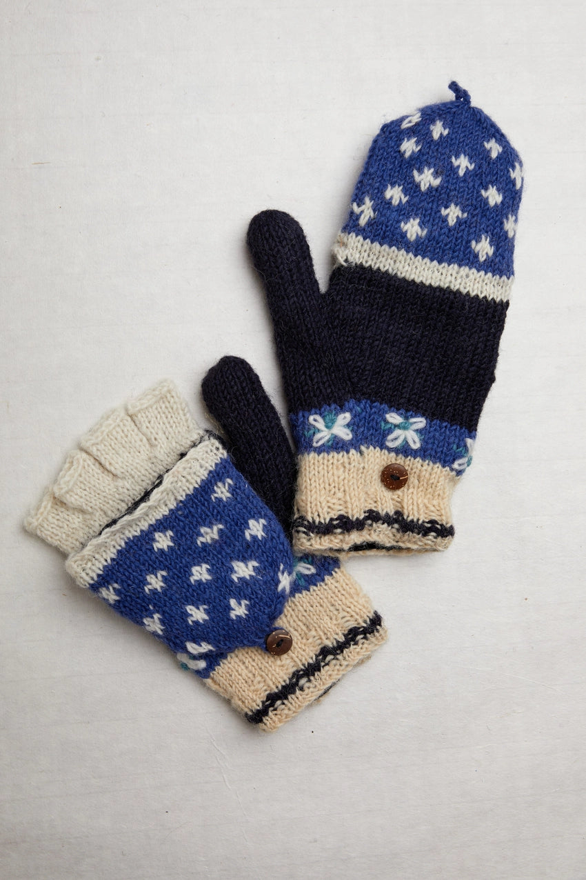 By Many Hands Alpine Villa Blue Convertible Mittens